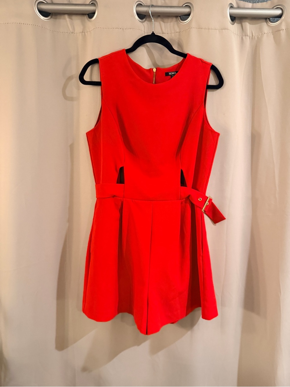 XOXO Bright Red Sleeveless Romper with side  Waist Belt